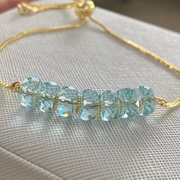 Gold and Aqua Crystal Bracelet - Picture 3 of 11